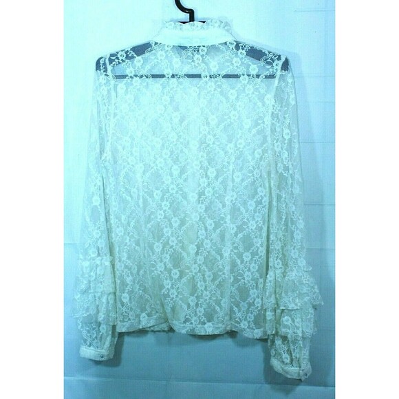 TOV Holy Blouse White Lace Top Shear Button Front Womens Size S - Picture 6 of 7